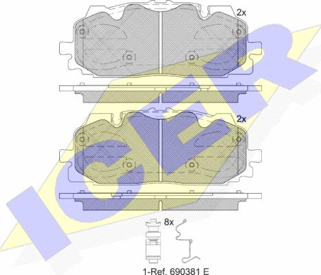 Icer 182254 - Комплект спирачно феродо, дискови спирачки vvparts.bg