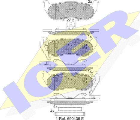 Icer 182255 - Комплект спирачно феродо, дискови спирачки vvparts.bg