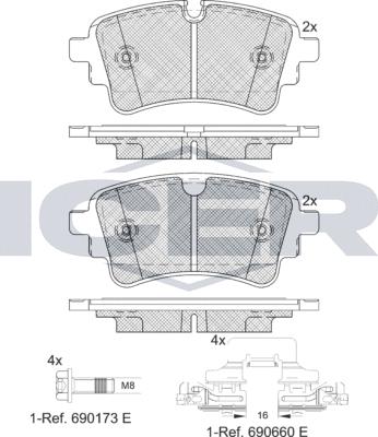 Icer 182256-208 - Комплект спирачно феродо, дискови спирачки vvparts.bg