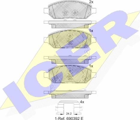 Icer 182264 - Комплект спирачно феродо, дискови спирачки vvparts.bg