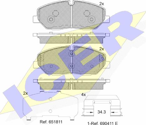 Icer 182268-204 - Комплект спирачно феродо, дискови спирачки vvparts.bg