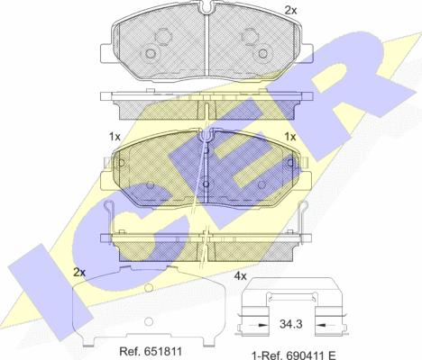 Icer 182268 - Комплект спирачно феродо, дискови спирачки vvparts.bg