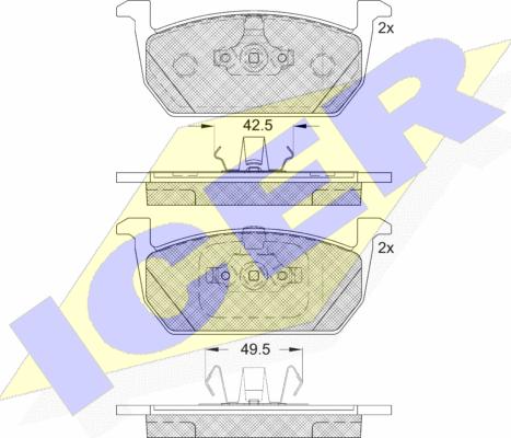 Icer 182285 - Комплект спирачно феродо, дискови спирачки vvparts.bg