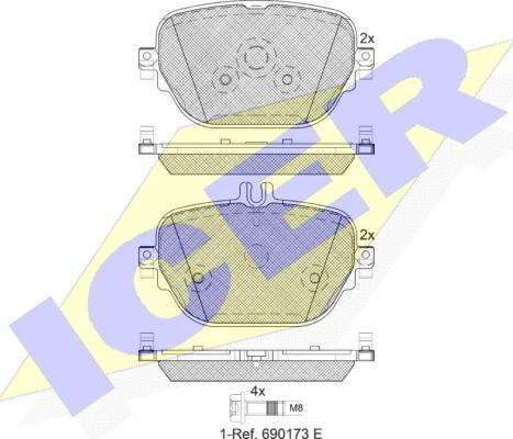 Icer 182288 - Комплект спирачно феродо, дискови спирачки vvparts.bg