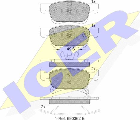 Icer 182221 - Комплект спирачно феродо, дискови спирачки vvparts.bg