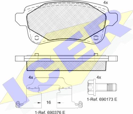 Icer 182222-208 - Комплект спирачно феродо, дискови спирачки vvparts.bg