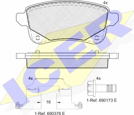 Icer 182222 - Комплект спирачно феродо, дискови спирачки vvparts.bg