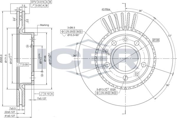 Icer 78BD0037-2 - Спирачен диск vvparts.bg