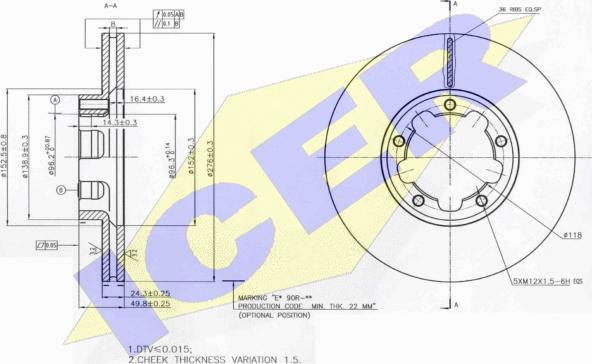 Icer 78BD0025-2 - Спирачен диск vvparts.bg