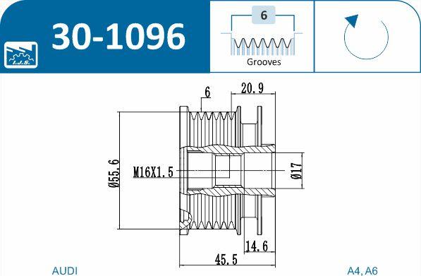 IJS GROUP 30-1096 - Ремъчна шайба, генератор vvparts.bg