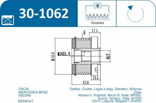 IJS GROUP 30-1062 - Ремъчна шайба, генератор vvparts.bg