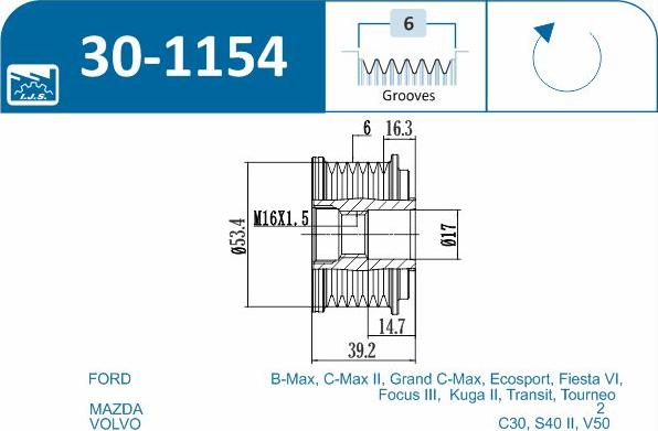 IJS GROUP 30-1154 - Ремъчна шайба, генератор vvparts.bg