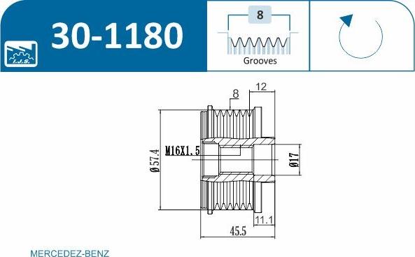 IJS GROUP 30-1180 - Ремъчна шайба, генератор vvparts.bg