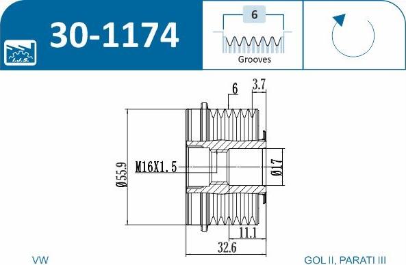 IJS GROUP 30-1174 - Ремъчна шайба, генератор vvparts.bg