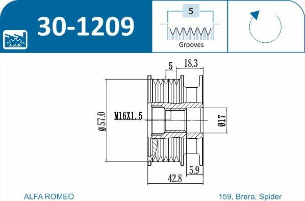 IJS GROUP 30-1209 - Ремъчна шайба, генератор vvparts.bg