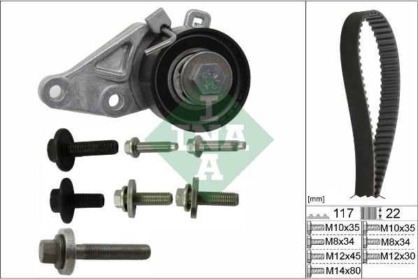 INA 530 0140 10 - Комплект ангренажен ремък vvparts.bg