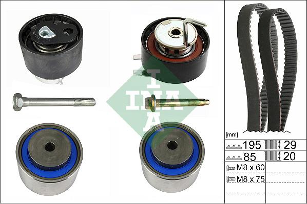 INA 530 0764 10 - Комплект ангренажен ремък vvparts.bg