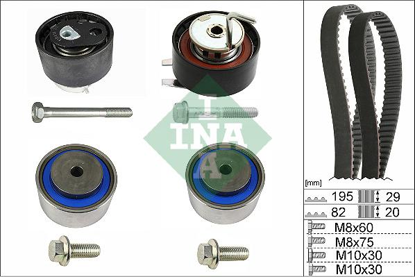 INA 530 0734 10 - Комплект ангренажен ремък vvparts.bg