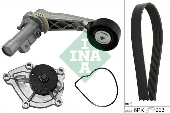 INA 529 0504 30 - Водна помпа + комплект пистови ремъци клиновидно оребряване vvparts.bg