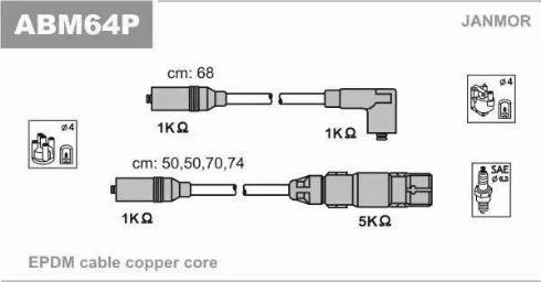 Janmor ABM64P - Комплект запалителеи кабели vvparts.bg