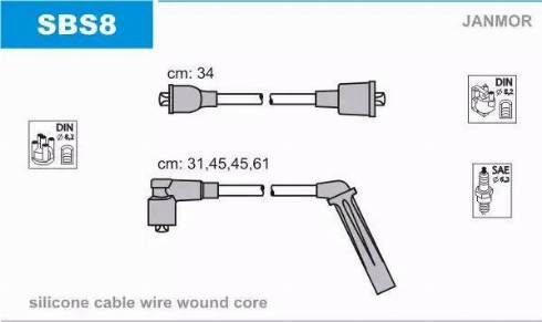 Janmor SBS8 - Комплект запалителеи кабели vvparts.bg