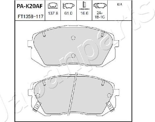 Japanparts PA-K20AF - Комплект спирачно феродо, дискови спирачки vvparts.bg