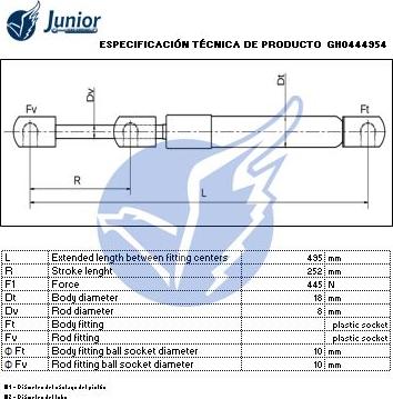 JUNIOR GH0444954 - Газов амортисьор, багажно / товарно пространство vvparts.bg