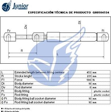 JUNIOR GH0584534 - Газов амортисьор, багажно / товарно пространство vvparts.bg