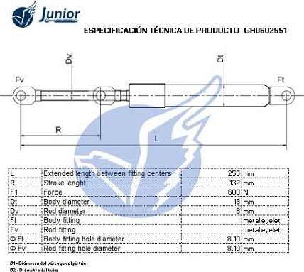 JUNIOR GH0602551 - Газов амортисьор, багажно / товарно пространство vvparts.bg