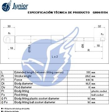 JUNIOR GH0615154 - Газов амортисьор, багажно / товарно пространство vvparts.bg