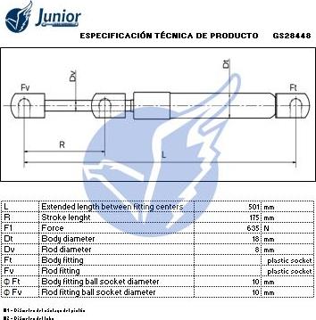 JUNIOR GS28448 - Газов амортисьор, багажно / товарно пространство vvparts.bg