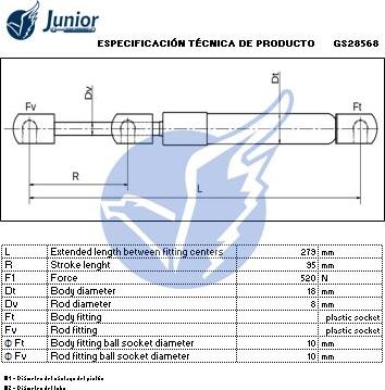 JUNIOR GS28568 - Газов амортисьор, багажно / товарно пространство vvparts.bg