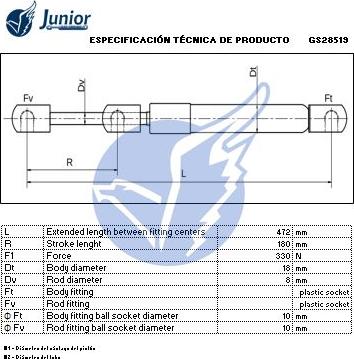 JUNIOR GS28519 - Газов амортисьор, багажно / товарно пространство vvparts.bg