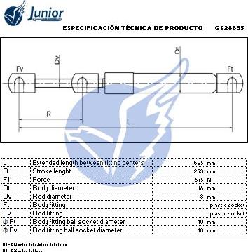 JUNIOR GS28695 - Газов амортисьор, багажно / товарно пространство vvparts.bg