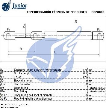 JUNIOR GS28089 - Газов амортисьор, багажно / товарно пространство vvparts.bg