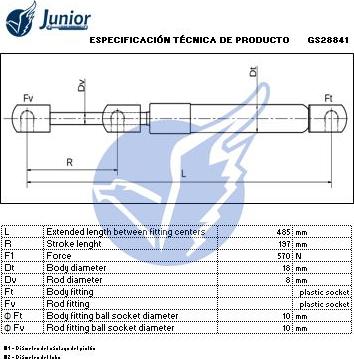 JUNIOR GS28841 - Газов амортисьор, багажно / товарно пространство vvparts.bg