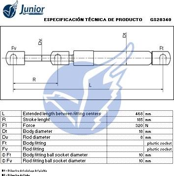 JUNIOR GS28340 - Газов амортисьор, багажно / товарно пространство vvparts.bg