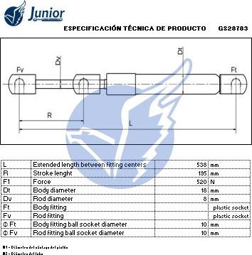 JUNIOR GS28783 - Газов амортисьор, багажно / товарно пространство vvparts.bg