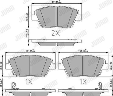 Jurid 573462J - Комплект спирачно феродо, дискови спирачки vvparts.bg