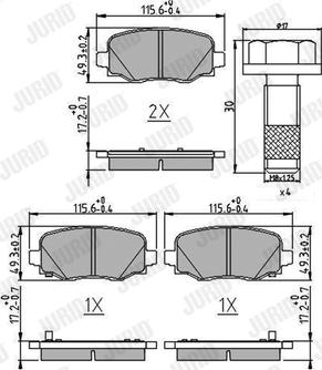 Jurid 573693J - Комплект спирачно феродо, дискови спирачки vvparts.bg