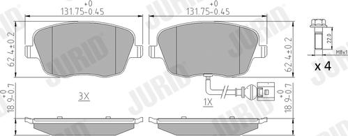 Jurid 573127J - Комплект спирачно феродо, дискови спирачки vvparts.bg