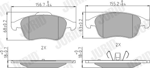 Jurid 573243J - Комплект спирачно феродо, дискови спирачки vvparts.bg