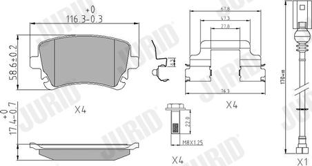 Jurid 573220J - Комплект спирачно феродо, дискови спирачки vvparts.bg