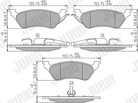 Jurid 572505J - Комплект спирачно феродо, дискови спирачки vvparts.bg