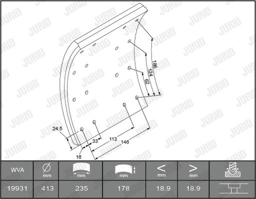 Jurid 1993101820 - Комплект феродо за накладки, барабанни спирачки vvparts.bg