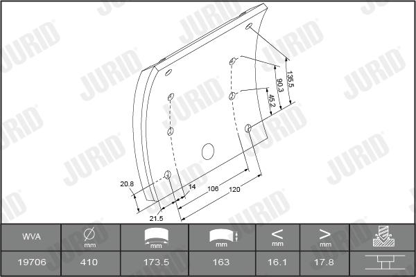 Jurid 1957901820 - Комплект феродо за накладки, барабанни спирачки vvparts.bg