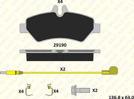 KALE 29190 190 34 - Комплект спирачно феродо, дискови спирачки vvparts.bg