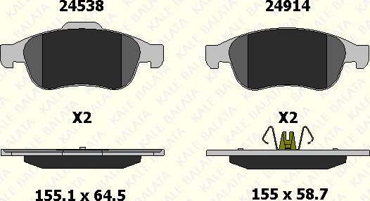 KALE 24914 180 05 - Комплект спирачно феродо, дискови спирачки vvparts.bg