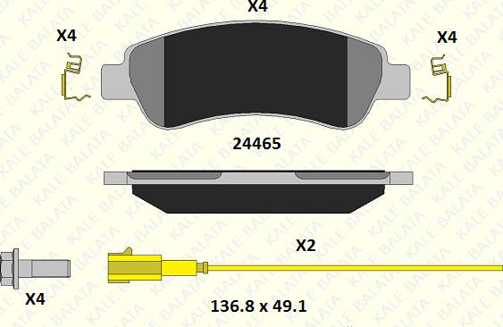 KALE 24465 190 15 - Комплект спирачно феродо, дискови спирачки vvparts.bg