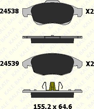 KALE 24538 180 05 - Комплект спирачно феродо, дискови спирачки vvparts.bg